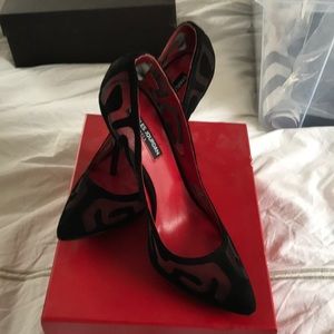 Charles Jourdan black and mesh stilleto